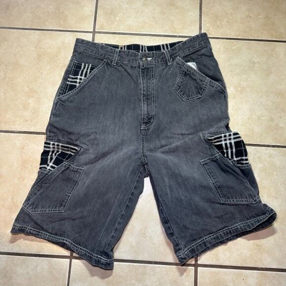 Vintage Y2K Boom X Black Denim Jorts Jean Shorts Mens 34 x 12 Hip Hop Skater - Picture 1 of 9